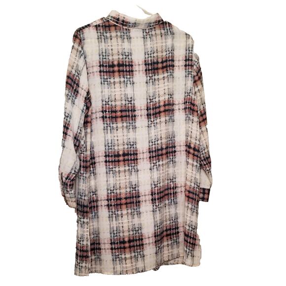 Ellos Plaid Pull On Shirt Blouse / Dress Button Cuff Long Sleeve Ruching Size 14 - Picture 3 of 8
